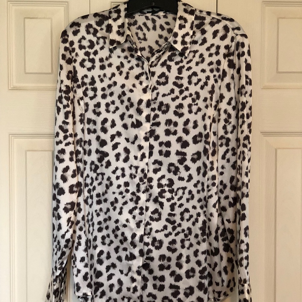 Silk cheetah print button down blouse